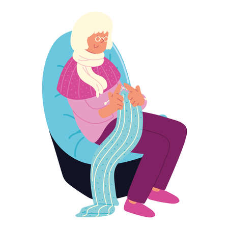 grandma knitting warm scarfのイラスト素材