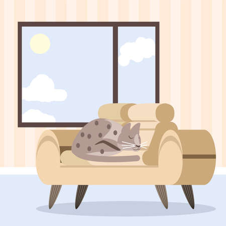 sleeping cat on sofa furnitureのイラスト素材