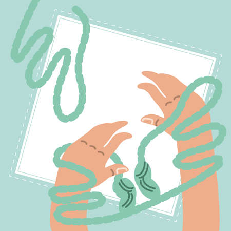 hand with wool knittingのイラスト素材