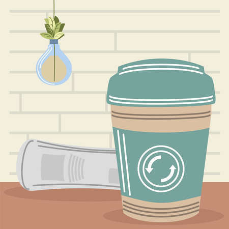 newspaper with recycle cupのイラスト素材