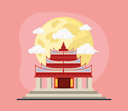 chinese temple moonlinghtのイラスト素材
