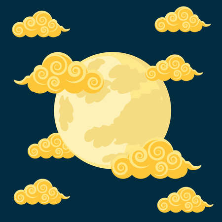 chinese moon and cloudsのイラスト素材