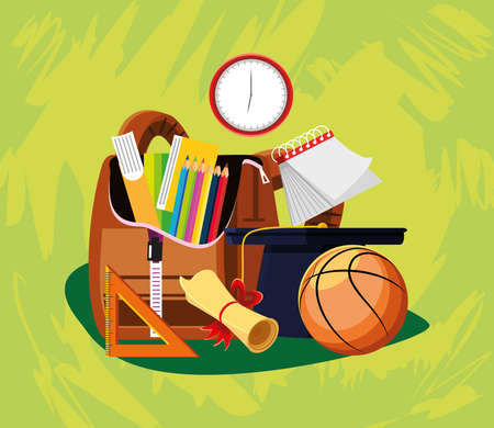 supplies in backpack school imageのイラスト素材