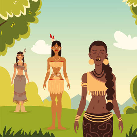 aboriginal and native girlsのイラスト素材