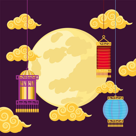 chinese moon and lanternsのイラスト素材