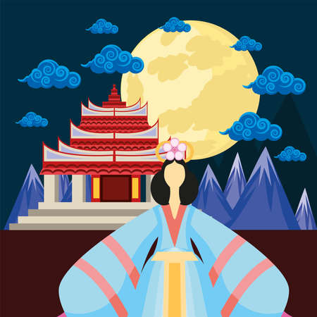 geisha chinese templeのイラスト素材