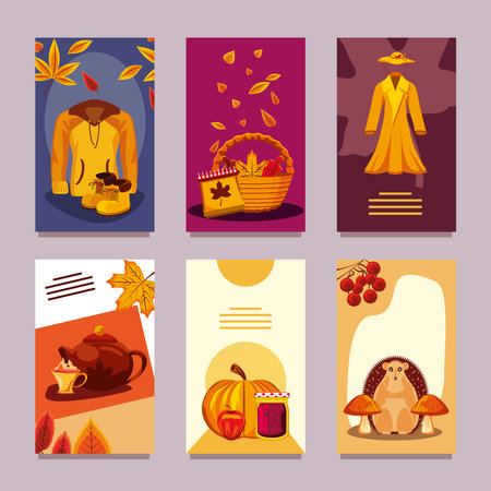 autumn clothing and foodのイラスト素材