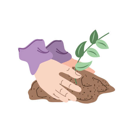 hand planting leaves in soilのイラスト素材