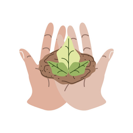 hands with plant and soilのイラスト素材