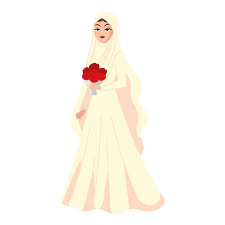 beautiful muslim bride with flowersのイラスト素材