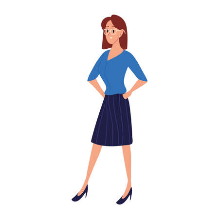 woman with glasses in skirtのイラスト素材