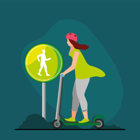 car free day, woman on scooterのイラスト素材