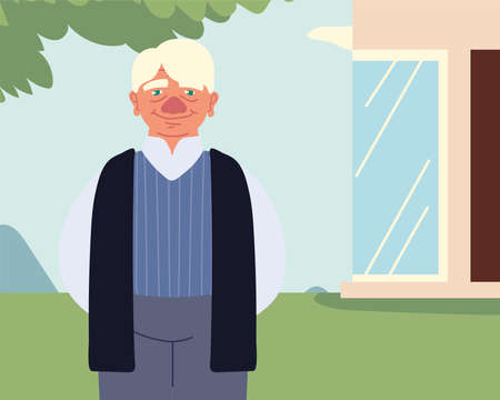 grandpa standing outsideのイラスト素材