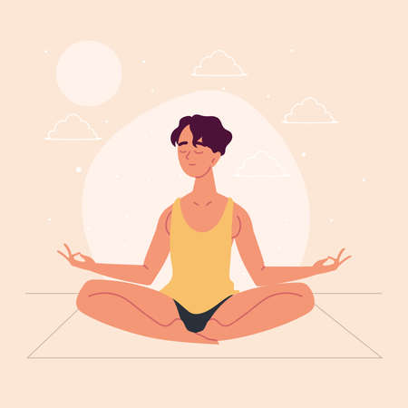 young man meditatingのイラスト素材