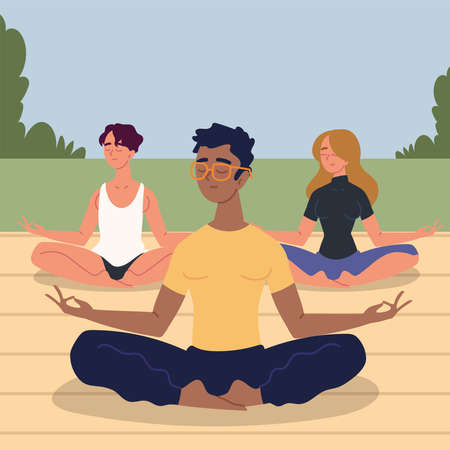 group of young meditatingのイラスト素材