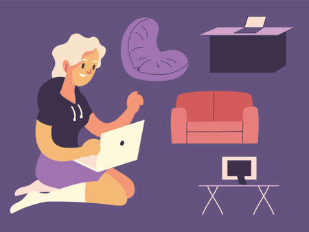 set of freelancer womanのイラスト素材