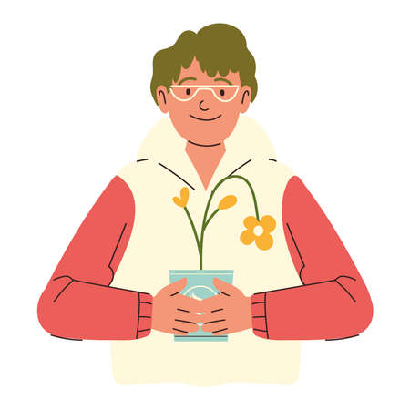 guy with flower in potのイラスト素材