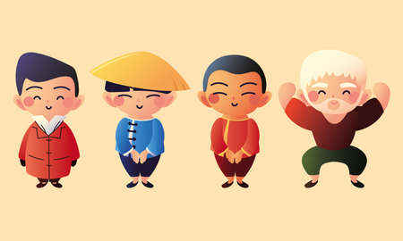 set cute asian peopleのイラスト素材