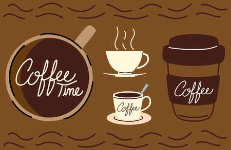 set of coffee time cupsのイラスト素材