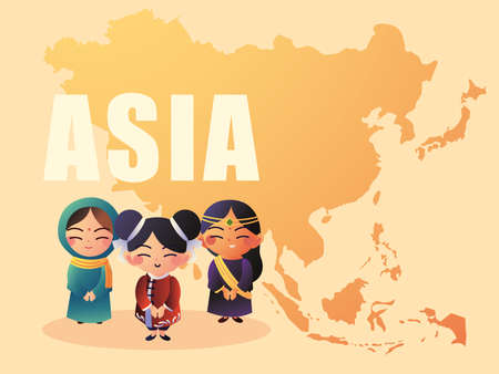 asia map and womenのイラスト素材