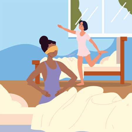 women bed routineのイラスト素材