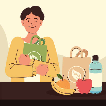 man holds eco bagのイラスト素材