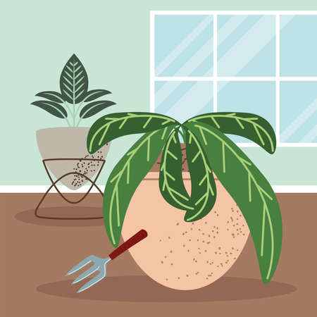 potted plants and rakeのイラスト素材