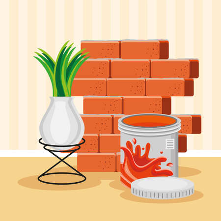 paint bucket and brickのイラスト素材