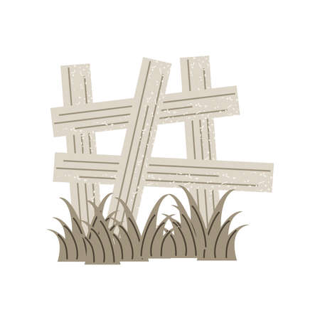 rustic fence and grassのイラスト素材