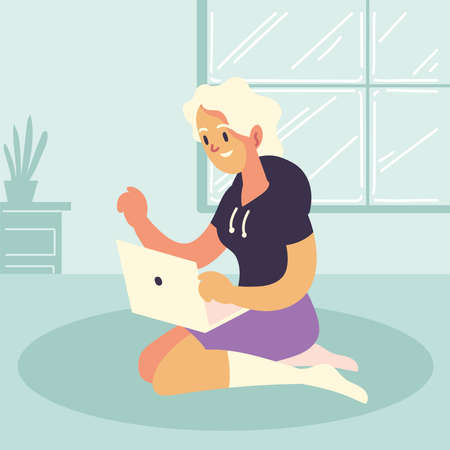 young woman with laptopのイラスト素材