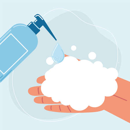 disinfectant pouring on handのイラスト素材