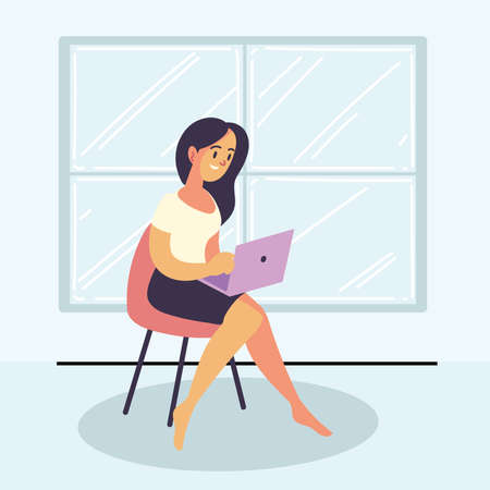 freelance working with laptopのイラスト素材