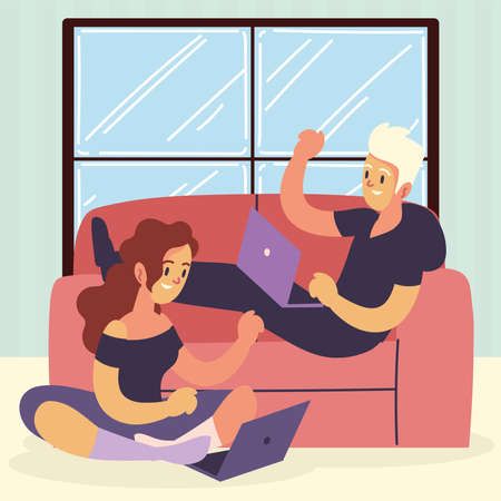 working couple freelancersのイラスト素材