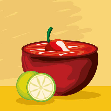 sauce chili pepper and lemonのイラスト素材