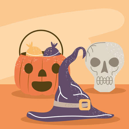 halloween skull pumpkinのイラスト素材