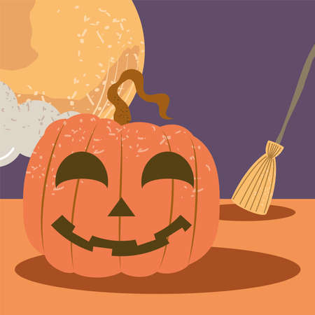halloween pumpkin and broomのイラスト素材
