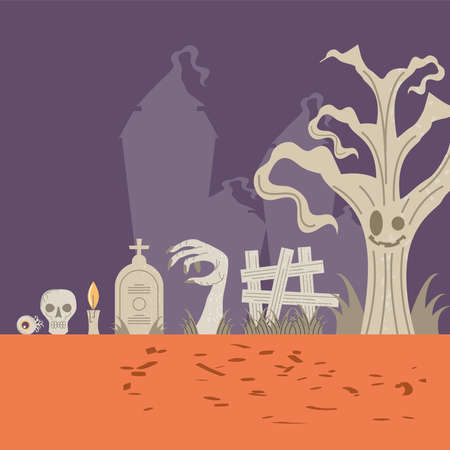 halloween scary cemeteryのイラスト素材