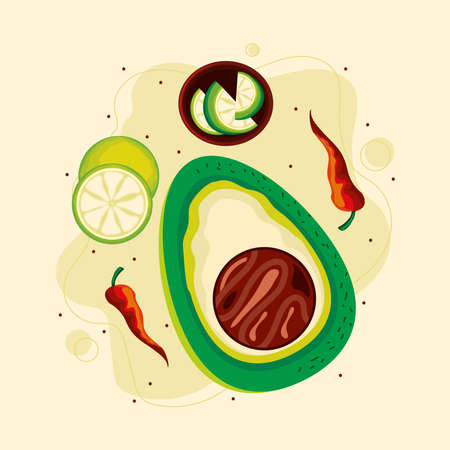avocado chili pepper and lemonのイラスト素材