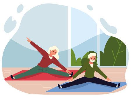 old couple making stretchingのイラスト素材