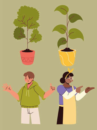 people and houseplantのイラスト素材
