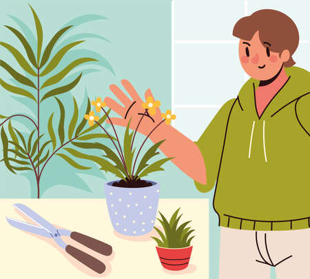 man and houseplantsのイラスト素材