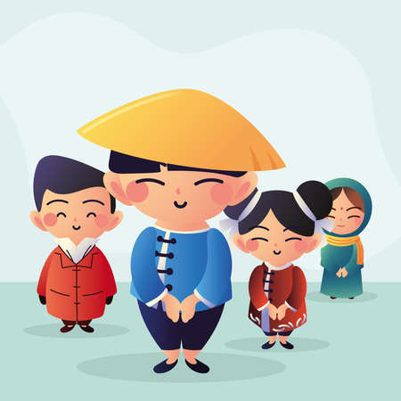 group asian peopleのイラスト素材