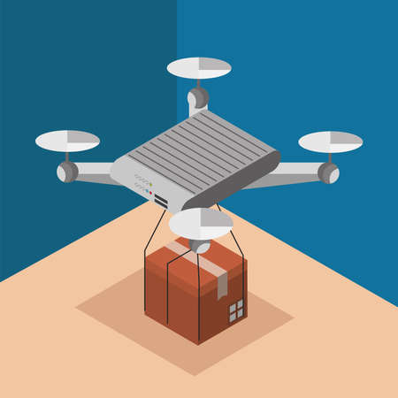 drone with delivering boxのイラスト素材