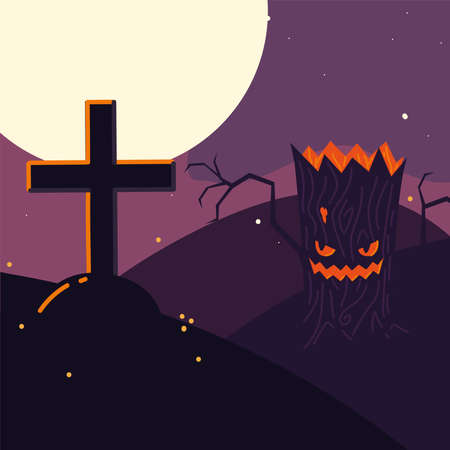 halloween tree and crossのイラスト素材