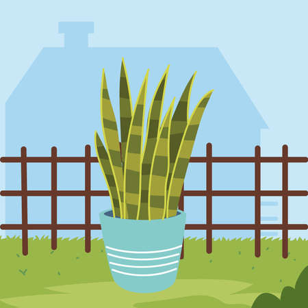 houseplant and fenceのイラスト素材