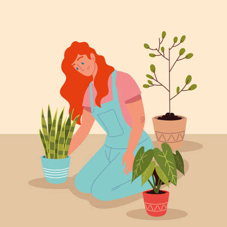 woman plant in potsのイラスト素材