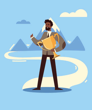 successful businessman with trophyのイラスト素材
