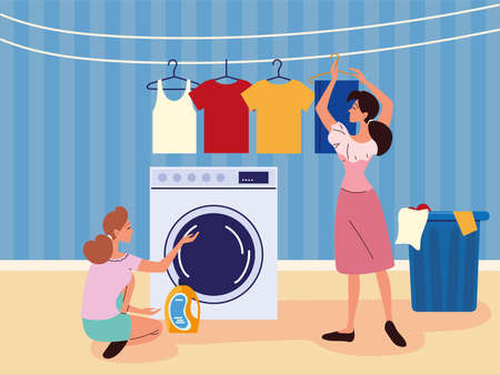 women doing laundryのイラスト素材