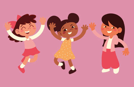 happy little girlsのイラスト素材