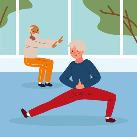 two old men doing exerciseのイラスト素材